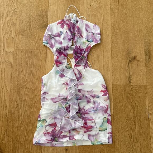Outcast Exclusives Dresses & Skirts - Outcast Exclusives Mini Dress Floral Cut Out Miami Size S White Pink